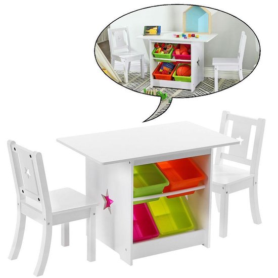 grafisch pakket bouwen Decopatent® Kindertafel met stoeltjes van hout - 1 kindertafel en 2 stoelen  voor... | bol.com