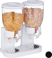 distributeur de conflakes relaxdays - double - distributeur de muesli - 2x 4 l - machine à bonbons blanc