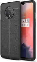 OnePlus 7T hoesje, gel case lederlook, zwart | GSM Hoesje / Telefoonhoesje Geschikt Voor: OnePlus 7T