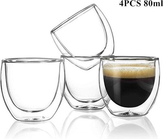 4 Stuks Dubbelwandig Espressoglas - 80 ML - Koffie of Thee Kop | bol.com