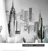 Deel A, B en C van xxl sticker city gebouwen - muursticker - wand decoratie - woonkamer - grote retro city - zwart -  XXL - afmeting: 175x200 cm