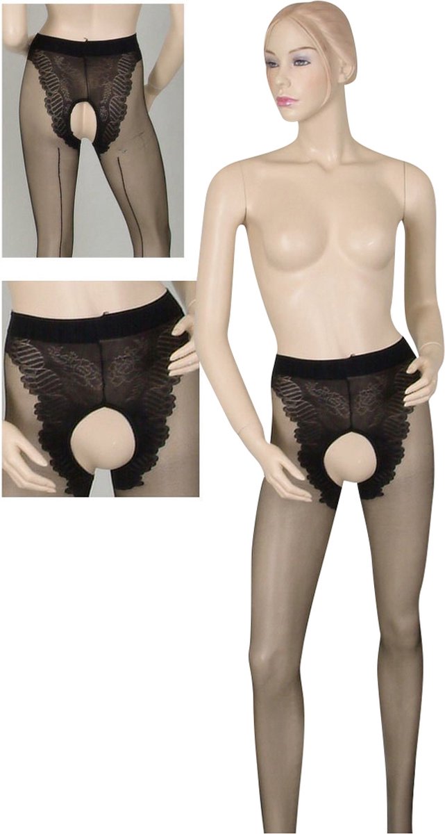 Goedkoopste Cottelli Collection – Panty met Open Kruis en Slip Motief – Maat S – Zwart