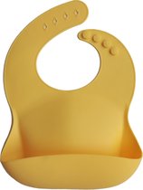 Mushie Siliconen Baby Slabbetje met Opvangbakje | Mineral Yellow | BPA ftalaatvrij| afwasbaar