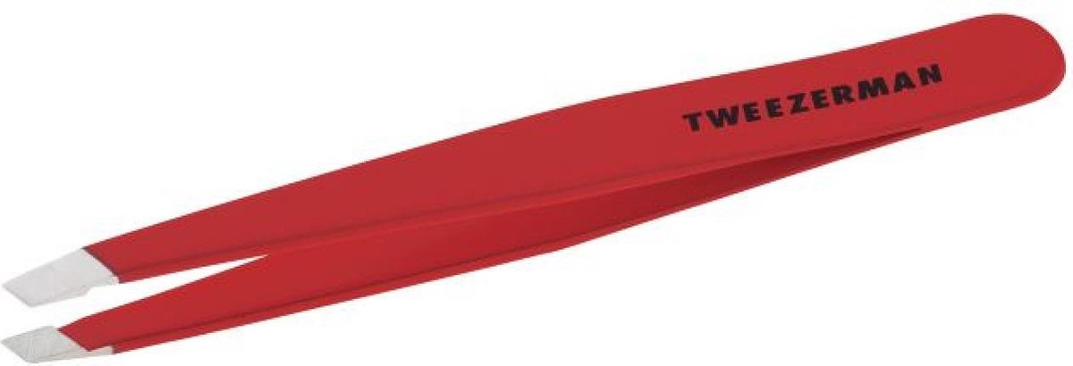 Tweezerman Studio Line Slant Tweezer Signature Red – Wenkbrauw Pincet - Professioneel Precisie Pincet Met Schuine Punt – Voor Epileren En Haartjes Verwijderen – Roestvrij Staal – Geschikt Voor Fijne En Stugge Haren - Epileer Pincet Voor Wenkbrauwen