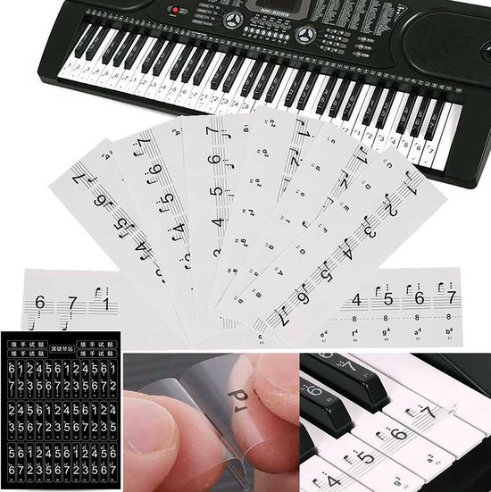 Afneembaar pianotoetsenbord, notitieetiketten, 88 toetsen, siliconen, pianotoetsenbord, stickers, herbruikbaar, pianotoetsenbord, muzieksticker, beginners, siliconen, pianonoten, handleiding met doos