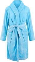 Unisex badjas fleece - sjaalkraag - lichtblauw - maat S/M