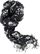 Zachte warme sjaal zwart met doodskoppen
