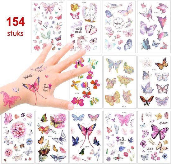 incident Gemarkeerd druiven 154-delige tattoo set vlinders - tijdelijke tattoo gezicht - kinderen -  festival – kids | bol.com