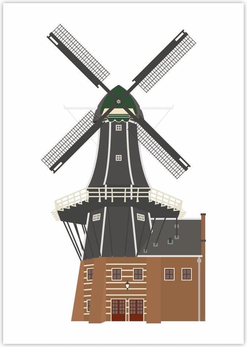 Poster Molen de Adriaan, Haarlem - Unieke Art Print (21x29,7cm)