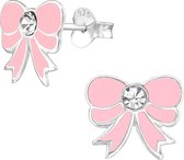 Joy|S - Zilveren strikjes oorbellen roze 11 mm met kristal