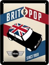Mini Cooper Brit & Pop Metalen wandbord in reliëf 15x20 cm