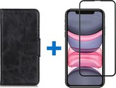 Shop4 - iPhone 11 Pro Hoesje + Glazen Screenprotector - Wallet Case Cabello Echt Leer Zwart