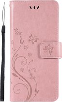 Leren Bookcase voor Samsung Galaxy S10 | Roze | Vlinders | Bloemen | Portemonnee Hoesje | TPU | Wallet