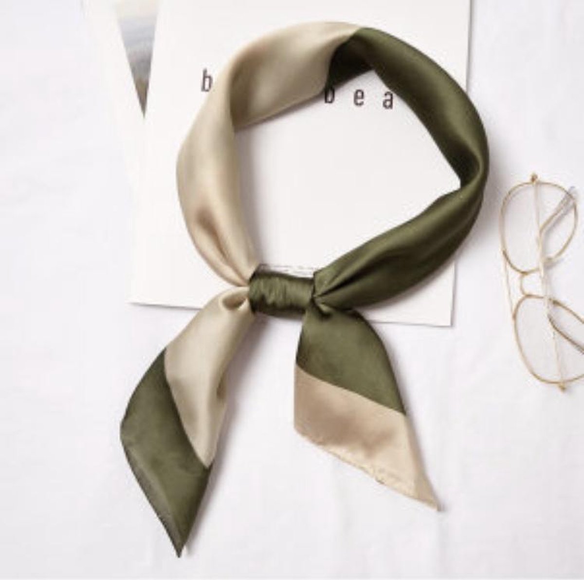 Stijlvolle Sjaal Zand - Beige - Groen - Hoofdband - Sjaaltje - Bandana - Haarband | Effen | Prachtige glans | Chique om nek of aan tas!