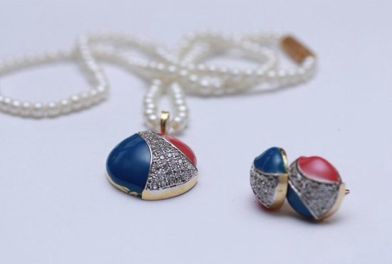 Ensemble de bijoux avec pendentif rond Collier de perles avec boucles d' Boucles d'oreilles