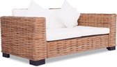 Bankstel 2-zits Bruin Rattan (Incl FLEECE deken) - Loungebank - Woonkamer bank - Sofa - Tweezitsbank- Zitbank