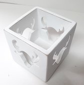 Houten windlicht of waxinelicht houder kerst rendier whitewashed