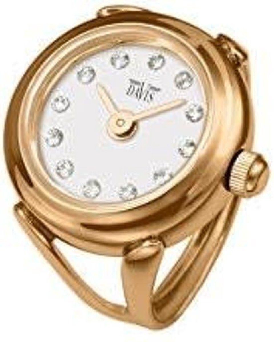 Rosékleurig Davis ring horloge 4161 - witte wijzerplaat met kristallen - diameter 18 mm - 3 ATM - verstelbaar van maat 16 tot 18