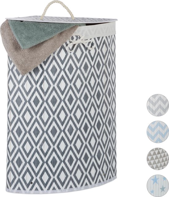 Relaxdays wasmand bamboe - driehoek - wasbox - design - mand voor wasgoed -  ruit | bol.com