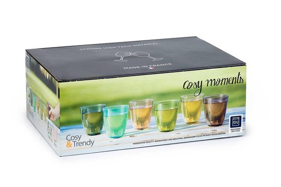 Boîte de six verres colorés 'Cosy Moments', 31 cl. Fabriqué en France.