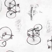 Authentique Tafellaken - Tafelkleed - Tafelzeil met reliëf - Opgerold op tube - Geen Plooien - Bicycle ecru - Fiets - 140cmx180cm