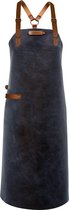 Xapron luxe leren (BBQ) schort Kansas met schouderbanden - kleur Blue (blauw)