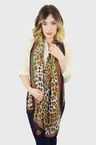 Lange dames sjaal Silky Leopard|Lange shawl|Zijden sjaal|Luipaard|Bruin zwart groen rood