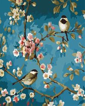 Joeni® Diamond Painting - 30x40cm - Volwassenen - Vogels tussen Bloemen - Volledige Bedekking - Ronde Steentjes