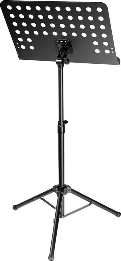 Zwarte muzieklessenaar met driepoot en geperforeerd blad.