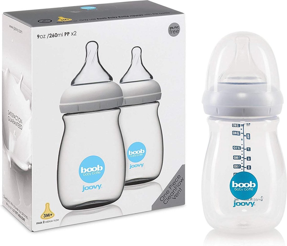 Joovy Natural babyfles - Babyfles (260 ml) Antikrampjes met AirFree ventiel - 2 stuks