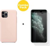 iPhone 11 Pro Telefoonhoesje met 2 x Screenprotector | Siliconen Tpu Smartphone Back Cover Rozenkwarts | Gehard Beschermglas