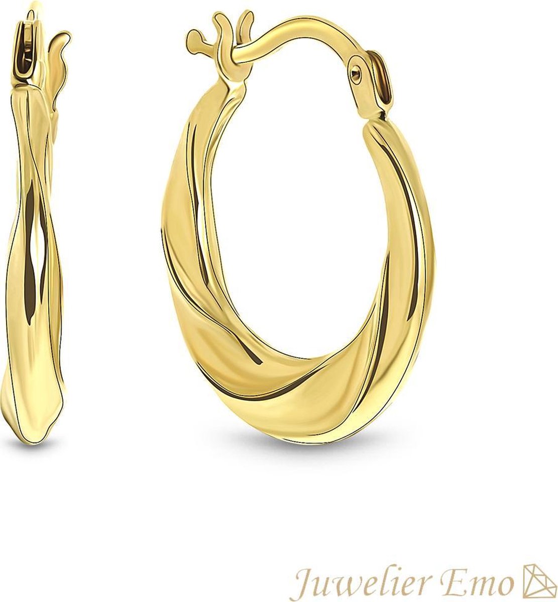 Juwelier Emo – Gouden Oorbellen 14 Karaat Twister model voor Dames - 17 mm