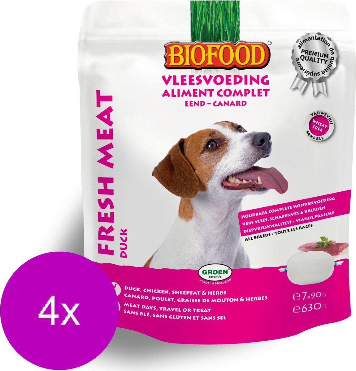 Biofood Bf Vleesvoeding Compleet - Hondenvoer - 4 x Eend 7x90 g