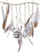 Kersthangers - Wbox a 1 feather macrame w gl baubles natural 33x35cm