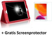 Tablet hoes geschikt voor Ipad 10.2 Inch 2019 / 2020 / 2021 - Flip Cover + Screenprotector - Rood