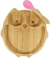 Eco Rascals bamboe bord uil met lepel - roze