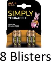 32 Stuks (8 Blisters a 4 st) Duracell AAA Simply Batterijen