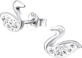 Joy|S - Zilveren zwaan oorbellen met kristal 9 x 8 mm