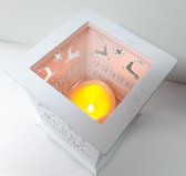 Kerst lantaarn Merry Christmas van hout met led vlam kaars