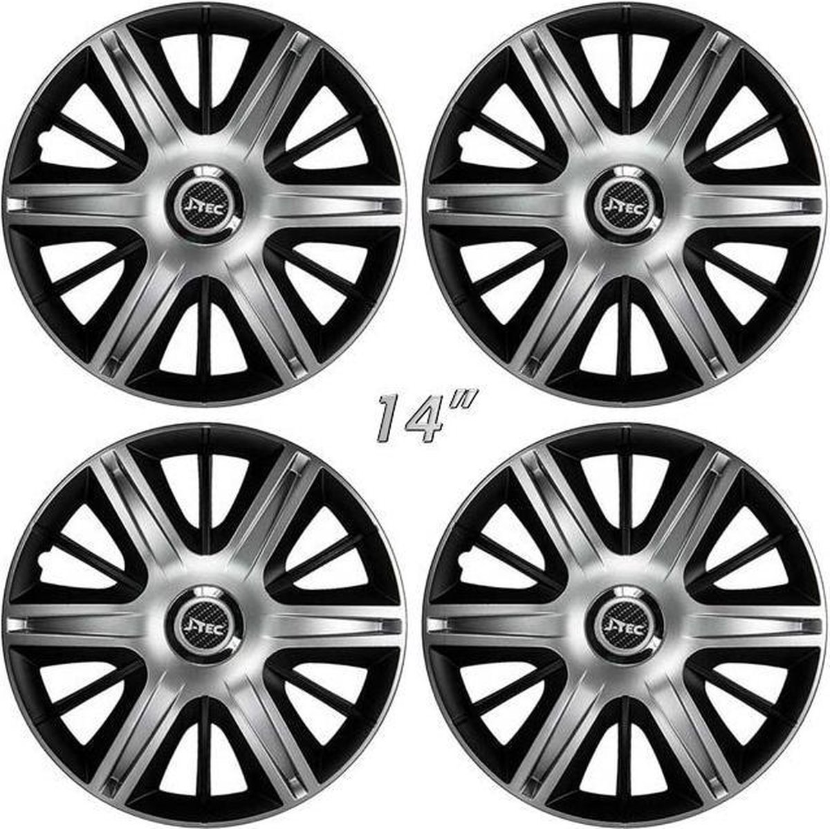 Wieldoppen MAXIM-GTS 14 inch zilver/zwart/chroom ring. Set a 4 stuks in doos (a.u.b. tekst lezen!)