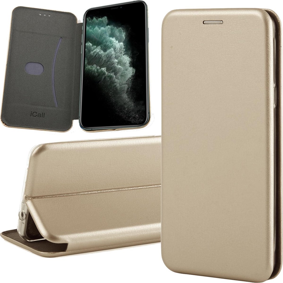 Hoesje geschikt voor iPhone 11 pro - book case cover Kunstleer wallet goud