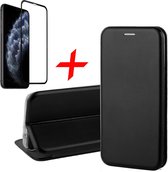 Hoesje geschikt voor iPhone 11 Pro Max - Screen Protector FullGuard - Book Case Leer ThinShield Zwart & Screenprotector