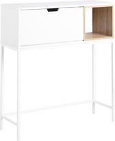 Safina secretaire wit, eiken decor, wit metaal.