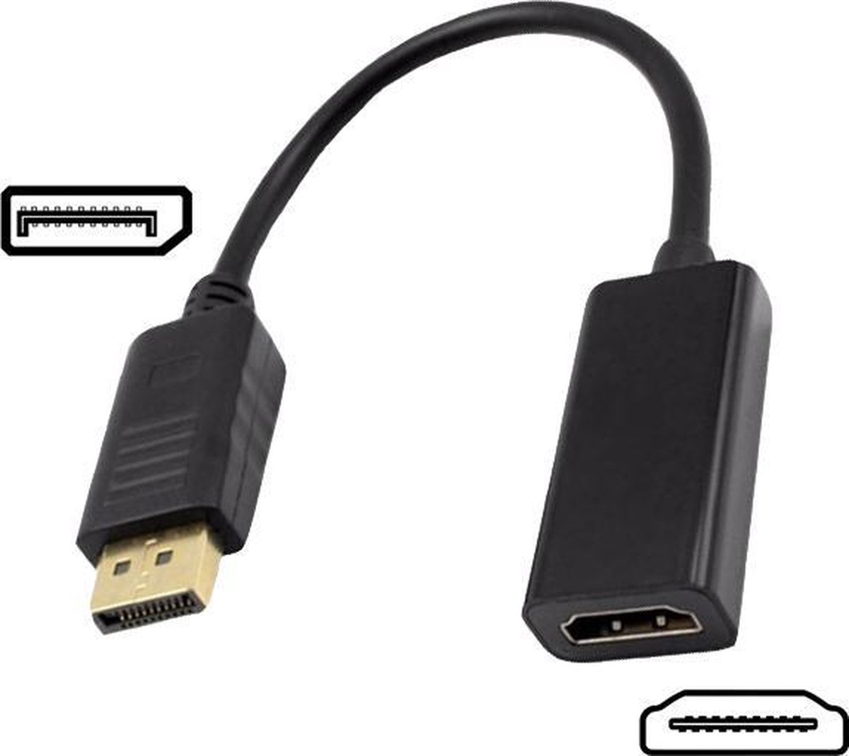 XIB DisplayPort naar HDMI Adapter - 20 cm - DisplayPort (male) naar HDMI (female) - Eenrichtingsverbinding - Zwart