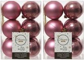 24x Oud roze kunststof kerstballen 6 cm - Mat/glans - Onbreekbare plastic kerstballen - Kerstboomversiering oud roze