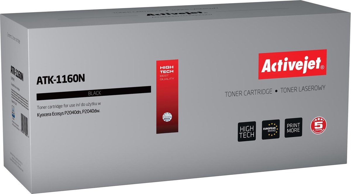 ActiveJet ATK-1160N Toner voor Kyocera-printer; Kyocera TK-1160 Vervanging; Opperste; 7200 pagina's; zwart.