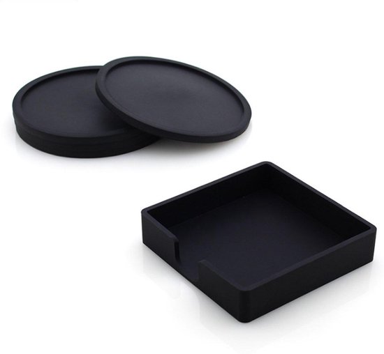 Siliconen onderzetters voor glazen | zwart | 4 stuks, 1 houder - onderzetters voor glazen | onderzetters voor pannen - BDB Trading