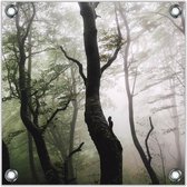 Tuinposter –Mistig Bos– 50x50cmFoto op Tuinposter (Wanddecoratie voor buiten en binnen)
