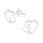 Joy|S - Zilveren hart in hart oorbellen 9 mm