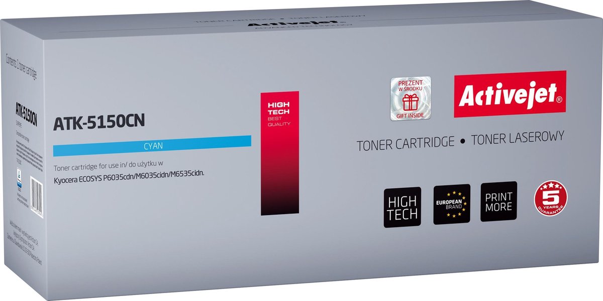 ActiveJet ATK-5150CN Toner voor Kyocera-printer; Kyocera TK-5150C vervanging; Opperste; 10000 pagina's; cyaan.